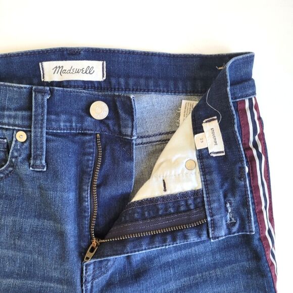 Madewell Striped Stovepipe Ribbon Tux Denim Jeans Straight Leg Blue 25 - Picture 6 of 9